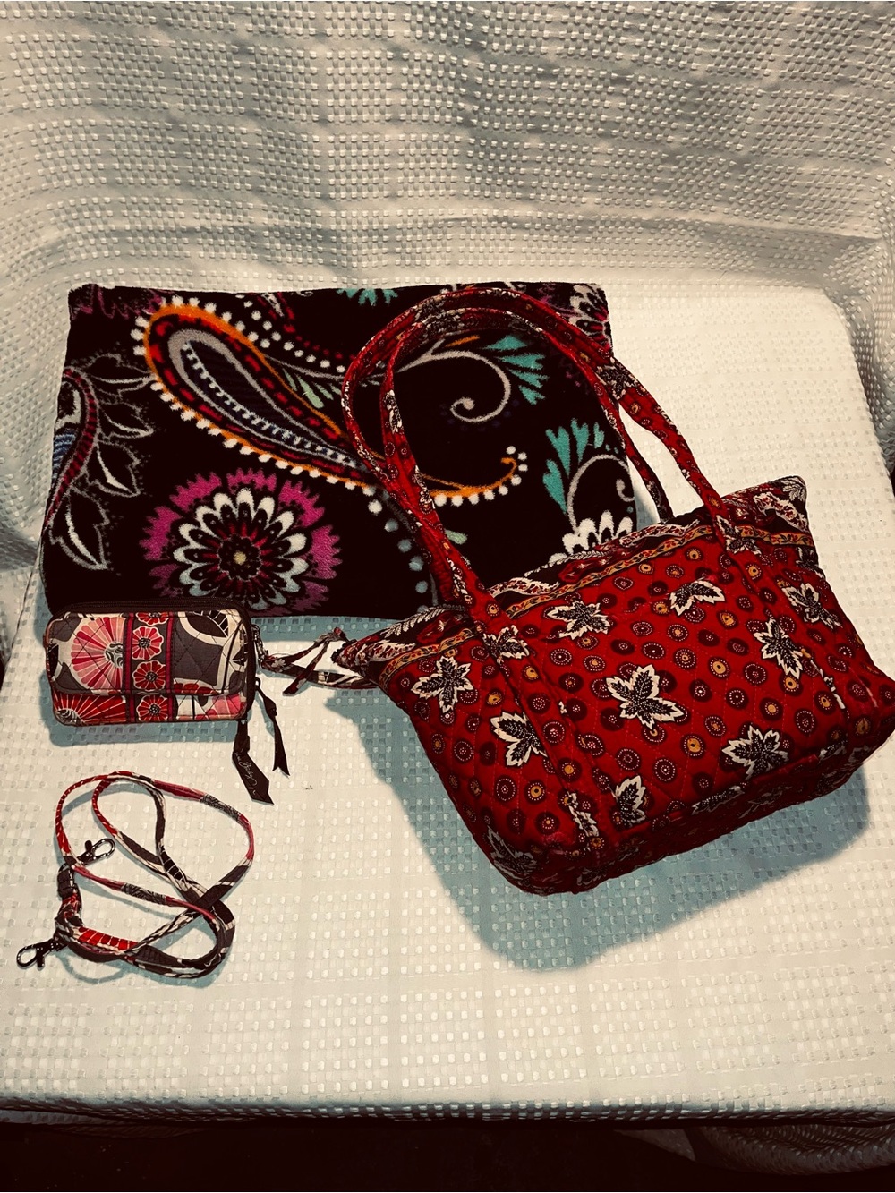 Vera Bradley 3-Piece Bundle – Vintage Red Coin 1999 Bag, Cheery Blossoms, Etc